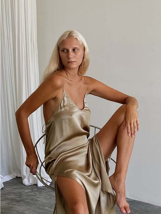 Dresses & Skirts - Bahhgoose Silk Slip Dress in Champagne